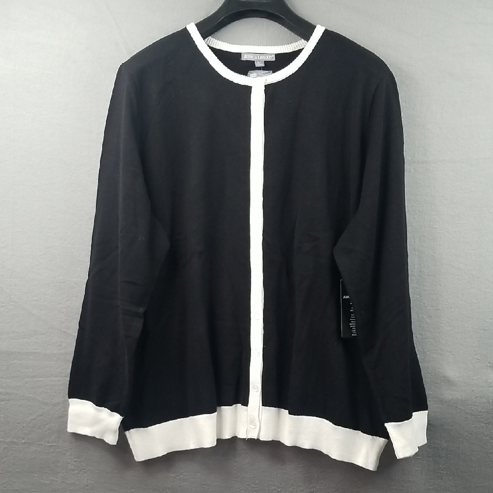 26-28 Jessica London Black Cardigan with White Accents